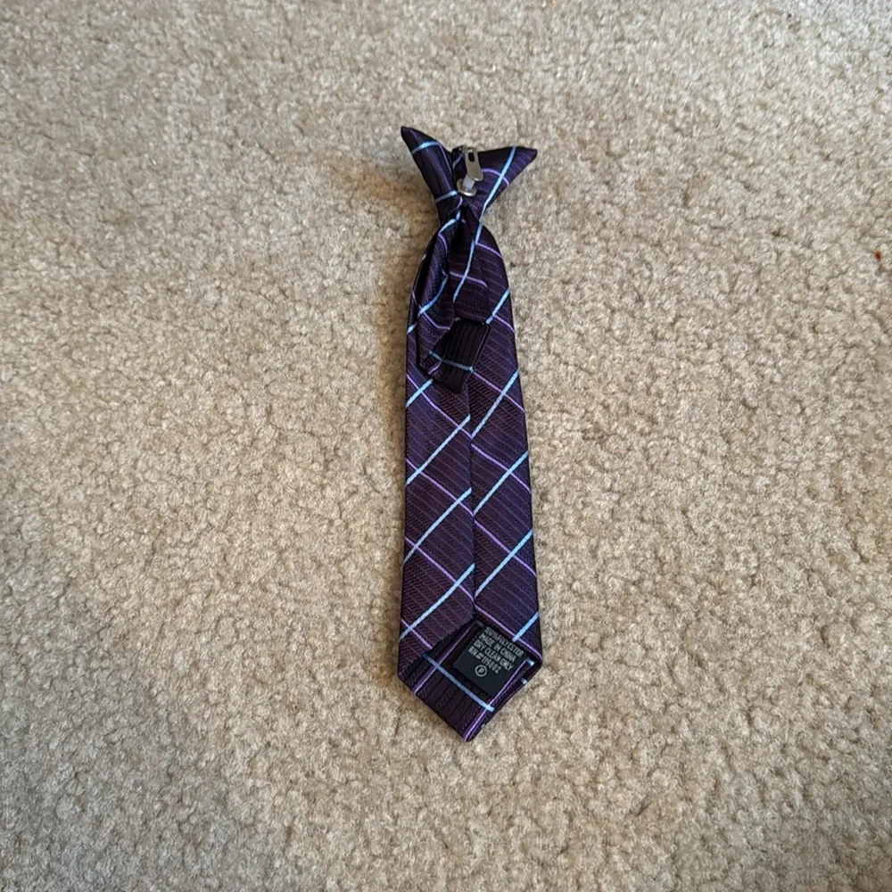BOYS Plaid Purple Clip On Tie